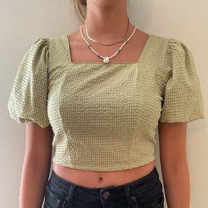 Puffy sleeve green blouse